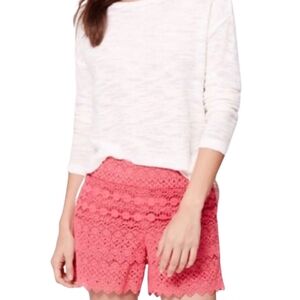 LOFT Coral Pink Riviera Lace Shorts Scalloped Hem Casual Summer Cute Size 2